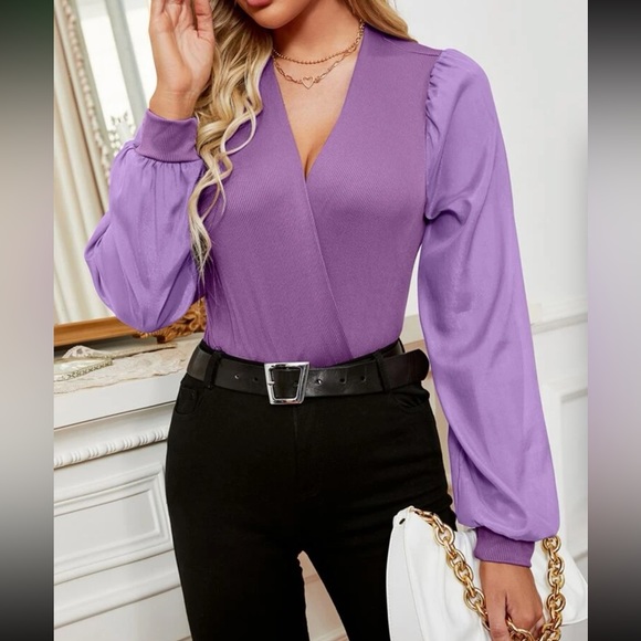 Classic Surplice Sheer Sleeve Bodysuit - Picture 10 of 15